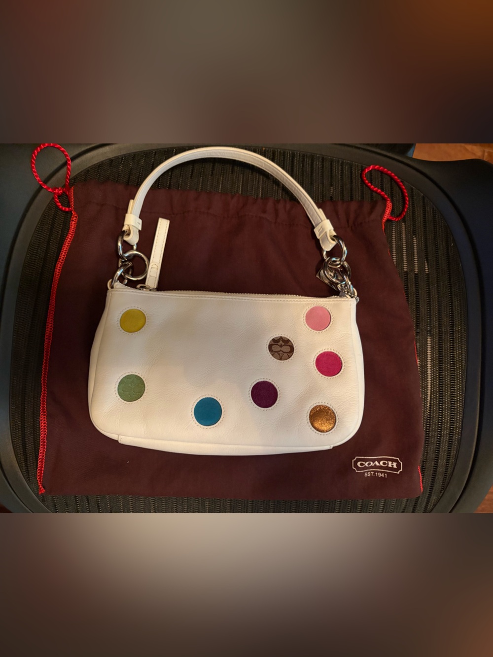 Coach Special Edition Polka Dot Demi Bag 3677 White Leather Silver Hardware Y2K